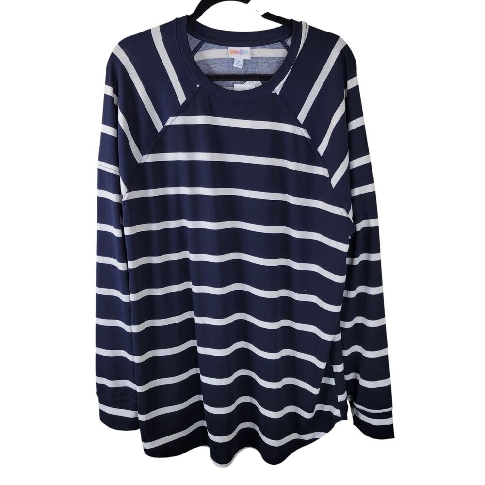 Lulu Roe Womens Sz XL Blue White Striped Long Sleeve Raglan Sleeves Blouse